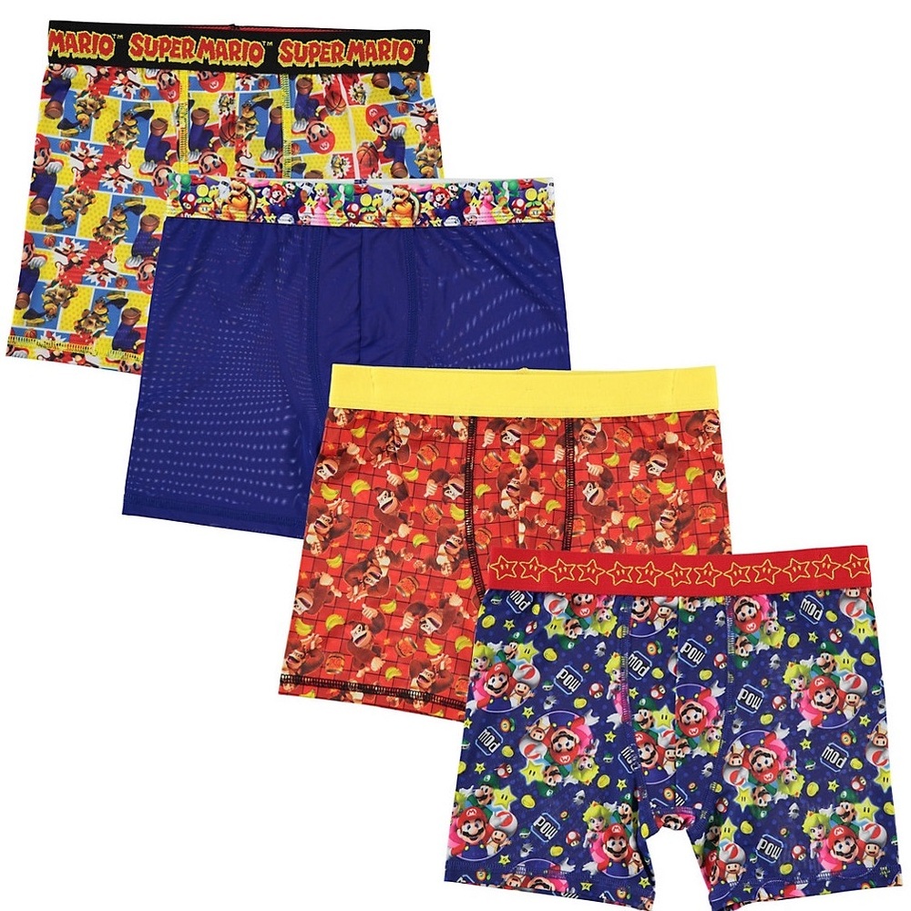 Nintendo boys Super Mario Bros Four Pack Athletic Boxer Briefs Underwear